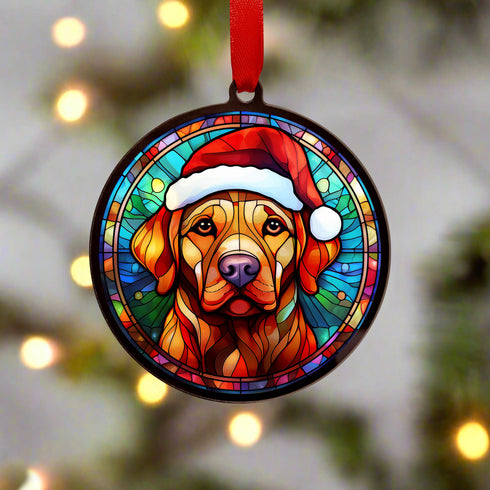 Labrador Fox Red in Santa Hat Suncatcher Decoration